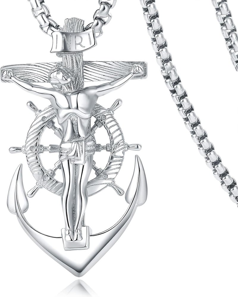 YA MI Mens Necklace, Anchor Pendant for Men Boys, 18K Gold Plated 316L Stainless Steel Jewelry Gifts for Father's Day - Image 1